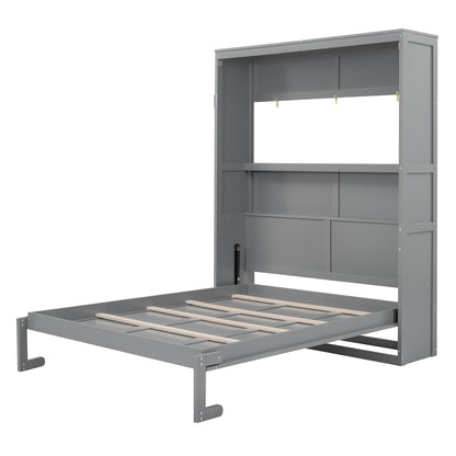 Queen Size Gray Murphy Bed Wall Bed with Storage for Bedroom