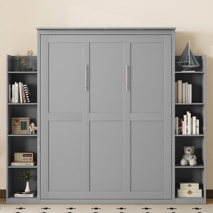 Queen Size Gray Murphy Bed Wall Bed with Storage for Bedroom