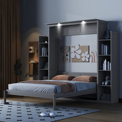 Queen Size Gray Murphy Bed Wall Bed with Storage for Bedroom