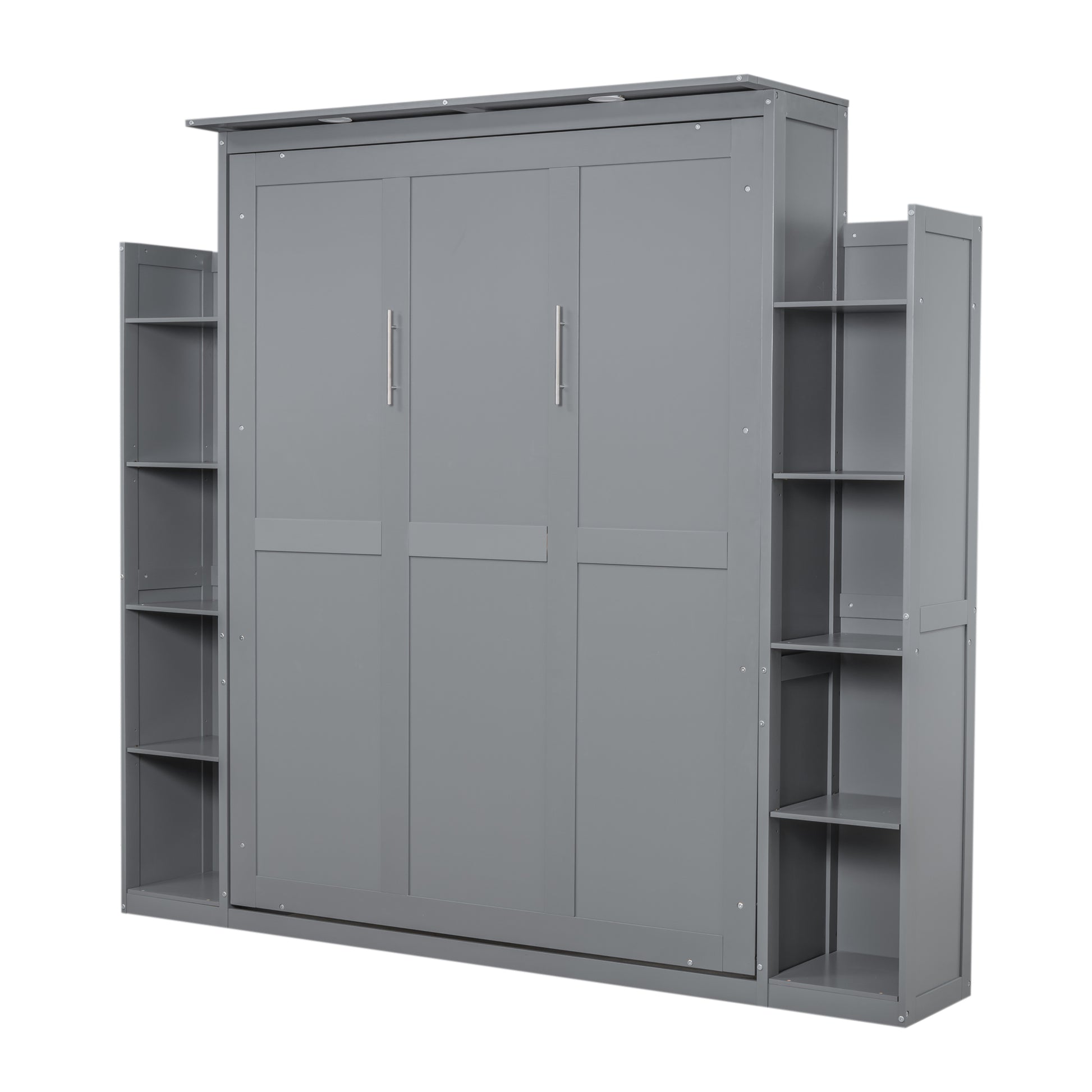 Queen Size Gray Murphy Bed Wall Bed with Storage for Bedroom