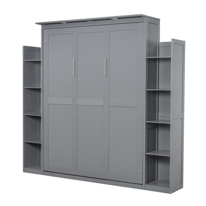 Queen Size Gray Murphy Bed Wall Bed with Storage for Bedroom