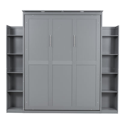 Queen Size Gray Murphy Bed Wall Bed with Storage for Bedroom