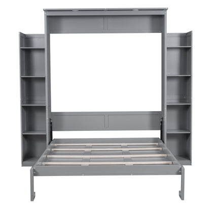 Queen Size Gray Murphy Bed Wall Bed with Storage for Bedroom
