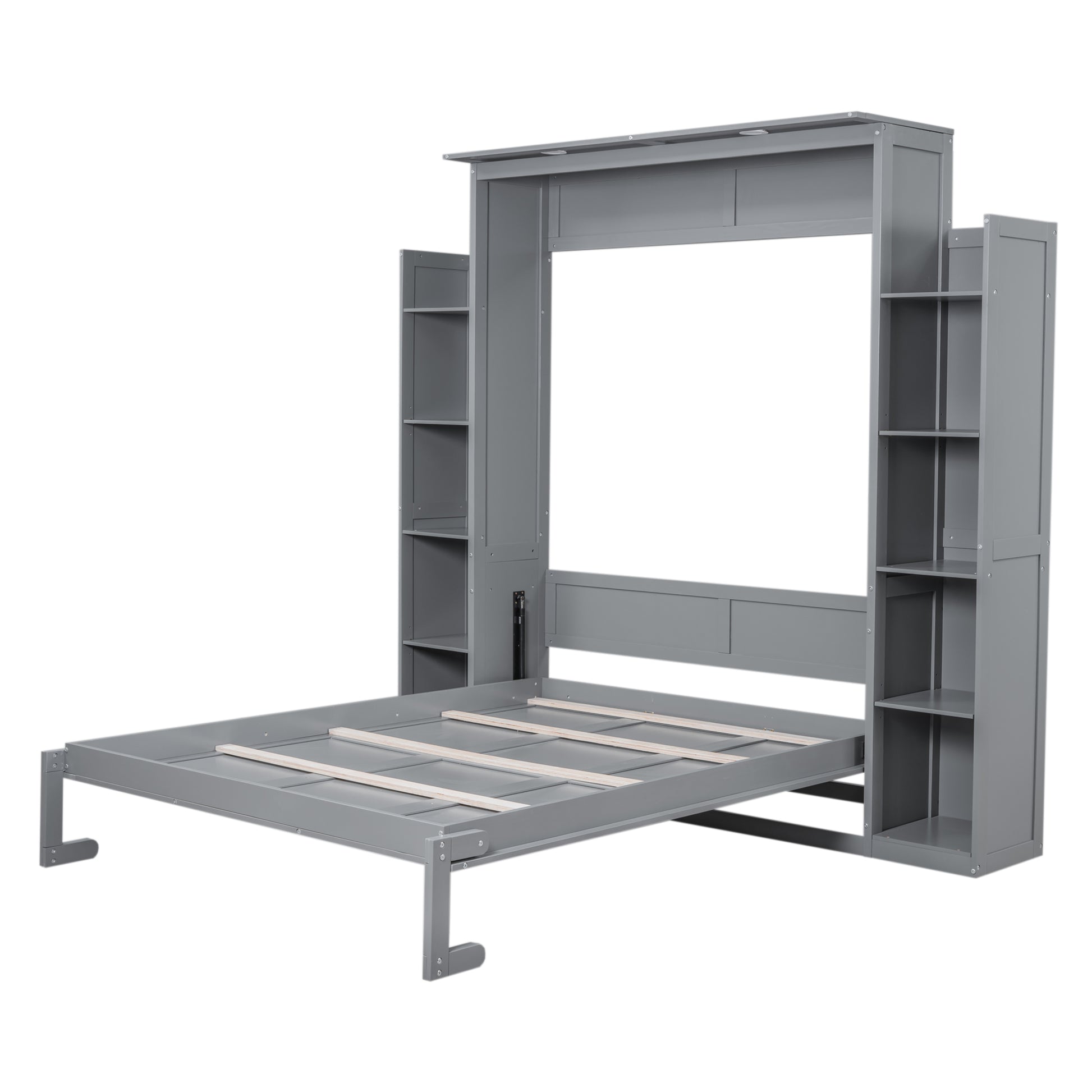 Queen Size Gray Murphy Bed Wall Bed with Storage for Bedroom