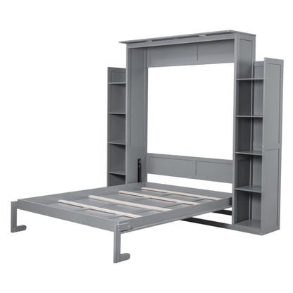 Queen Size Gray Murphy Bed Wall Bed with Storage for Bedroom