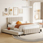 Queen Size Velvet Upholstered Platform Bed with 2 Drawers and 1 Twin XL Trundle- Beige
