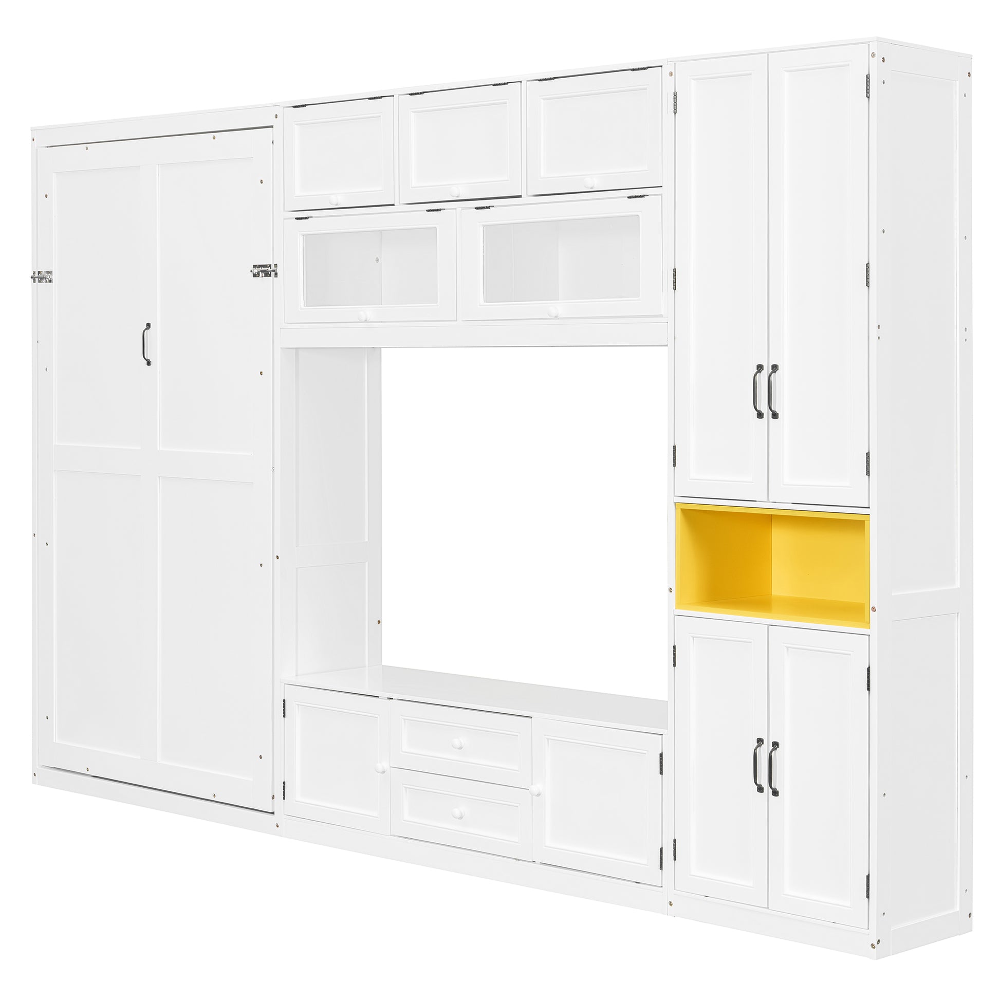 Twin Size Wooden Murphy Bed with TV Stand - White for Bedroom