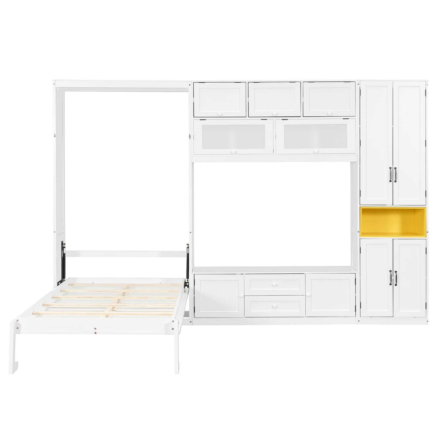 Twin Size Wooden Murphy Bed with TV Stand - White for Bedroom