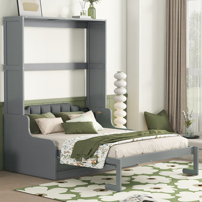 Queen Size Murphy Bed Gray MDF Frame - Space Saving Bed for Bedroom