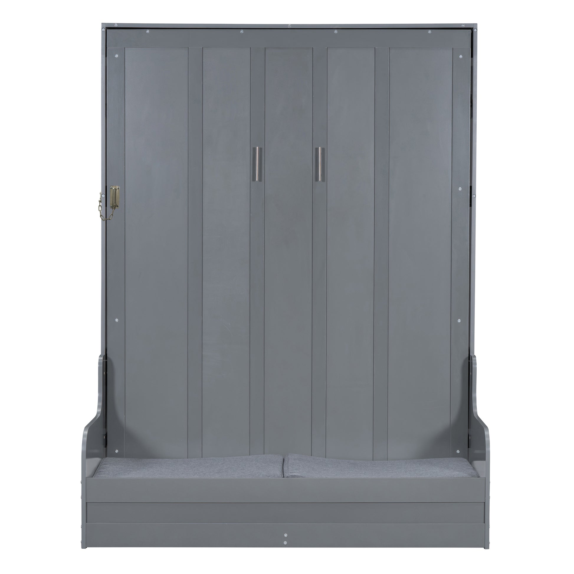 Queen Size Murphy Bed Gray MDF Frame - Space Saving Bed for Bedroom