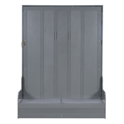 Queen Size Murphy Bed Gray MDF Frame - Space Saving Bed for Bedroom