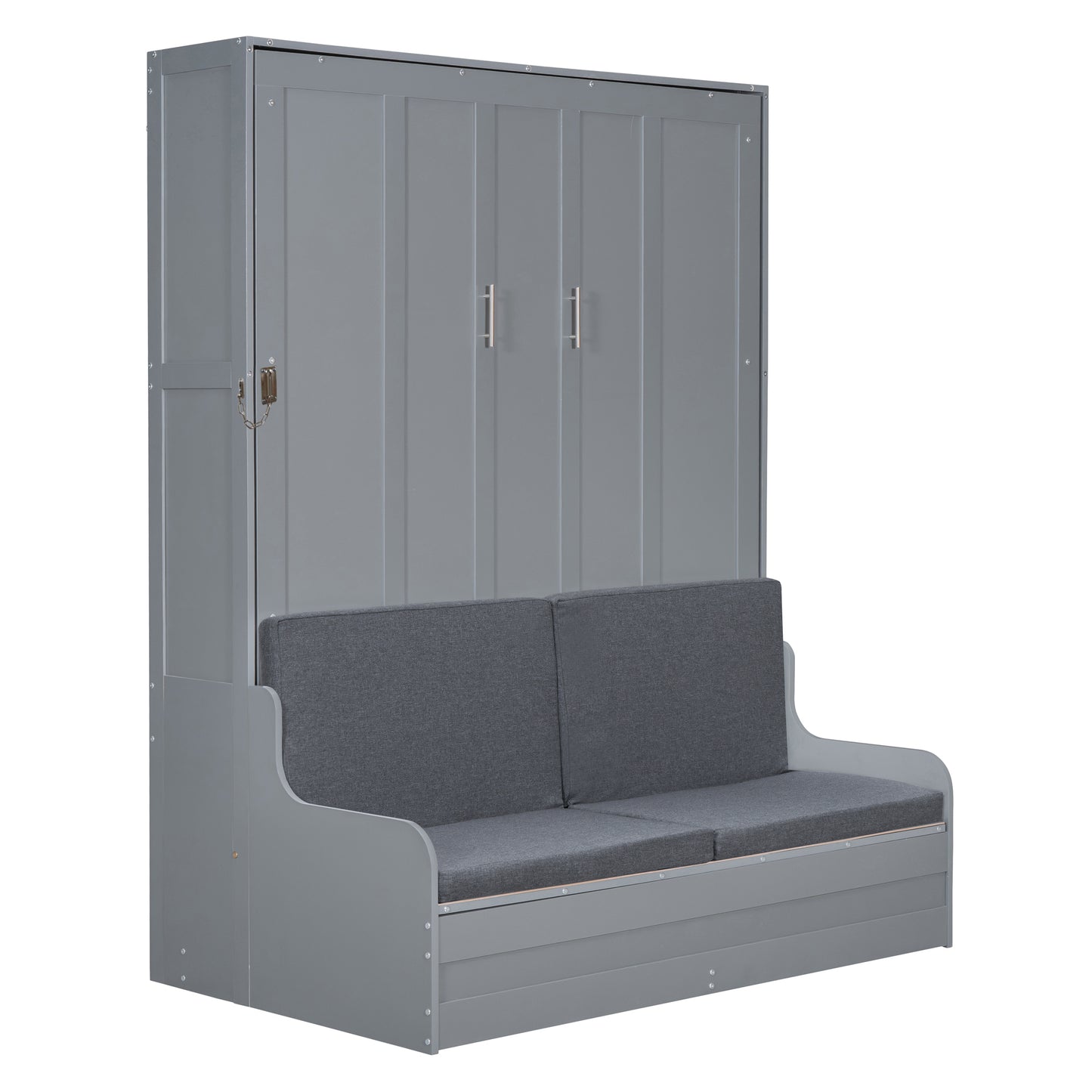 Queen Size Murphy Bed Gray MDF Frame - Space Saving Bed for Bedroom