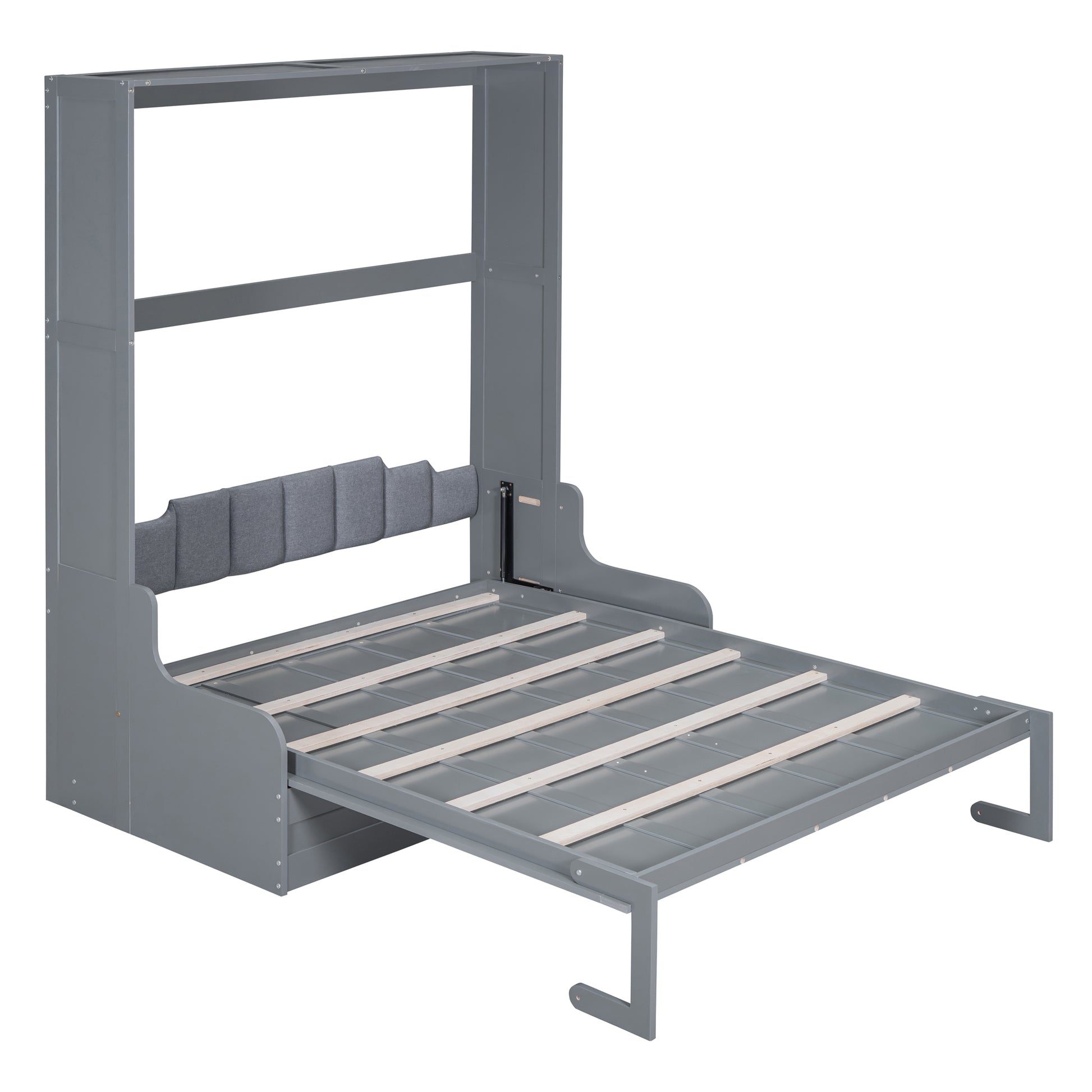 Queen Size Murphy Bed Gray MDF Frame - Space Saving Bed for Bedroom