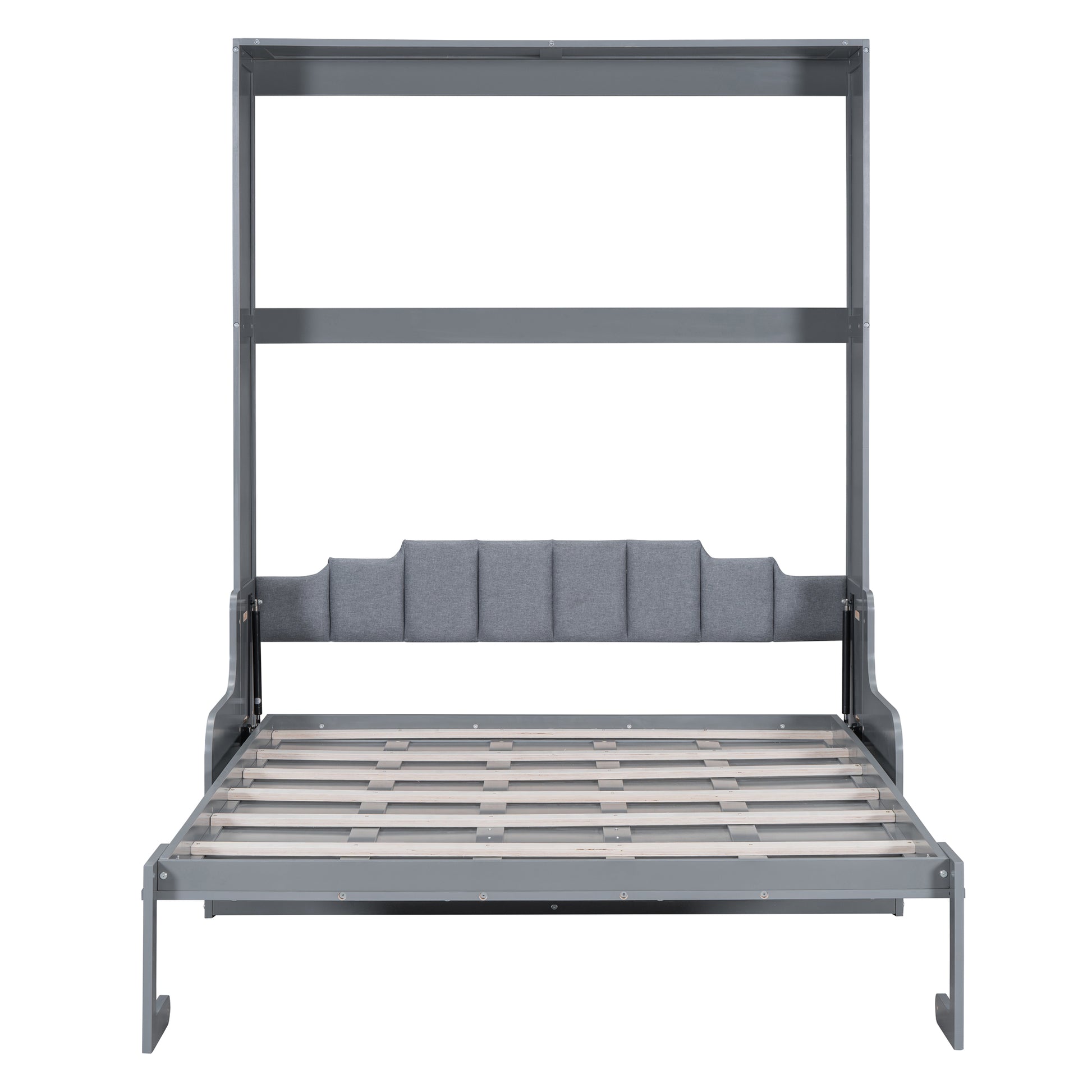 Queen Size Murphy Bed Gray MDF Frame - Space Saving Bed for Bedroom