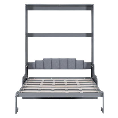 Queen Size Murphy Bed Gray MDF Frame - Space Saving Bed for Bedroom