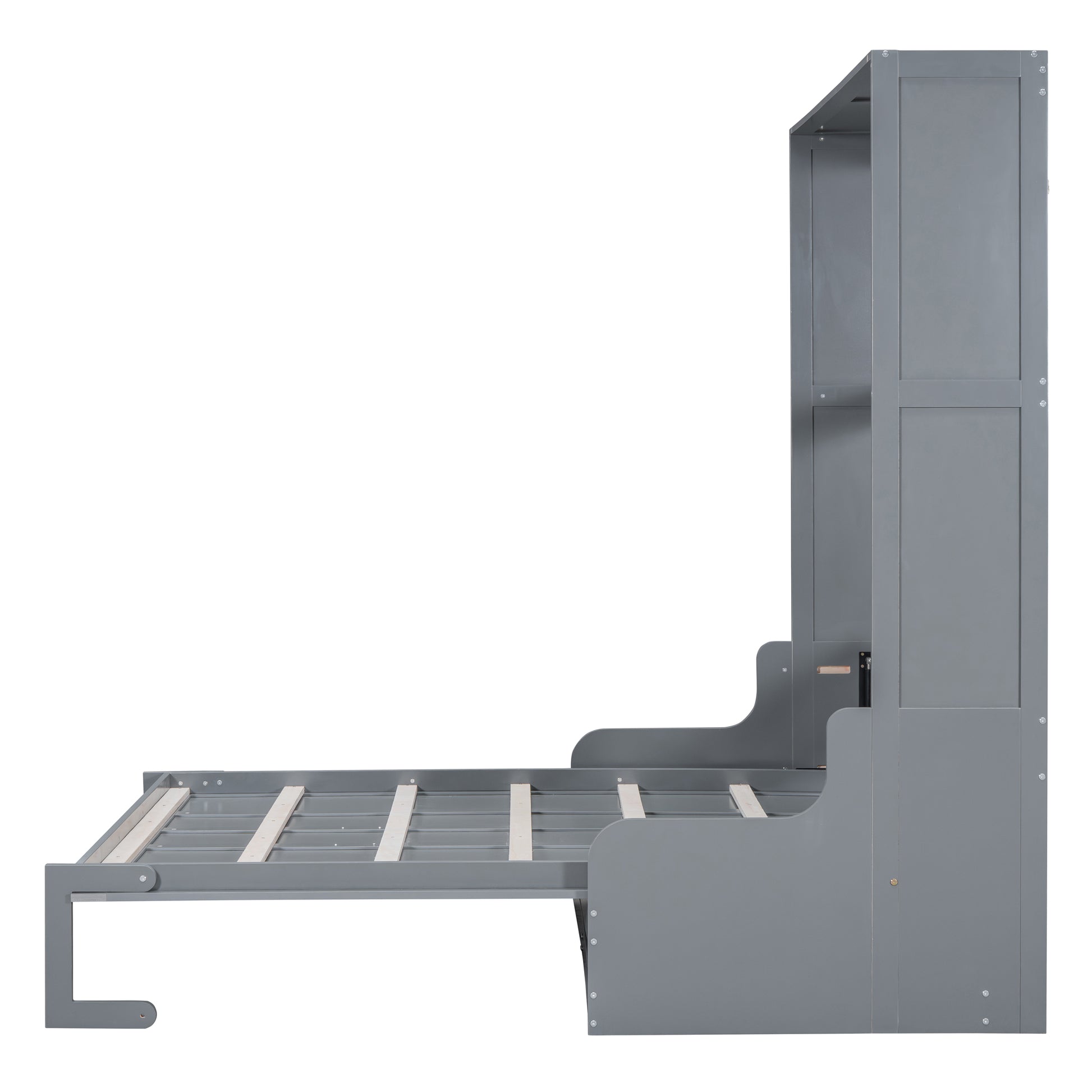 Queen Size Murphy Bed Gray MDF Frame - Space Saving Bed for Bedroom