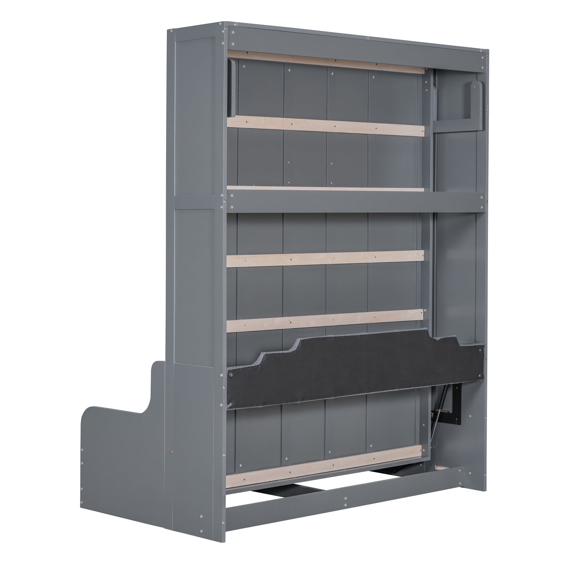 Queen Size Murphy Bed Gray MDF Frame - Space Saving Bed for Bedroom