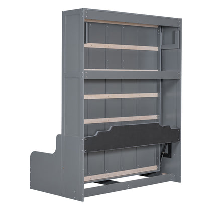 Queen Size Murphy Bed Gray MDF Frame - Space Saving Bed for Bedroom