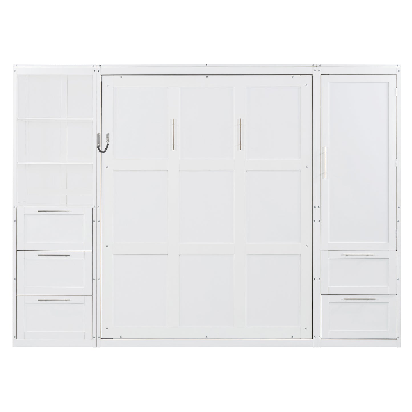 Queen Size Murphy Bed with Storage Cabinet White MDF for Bedroom