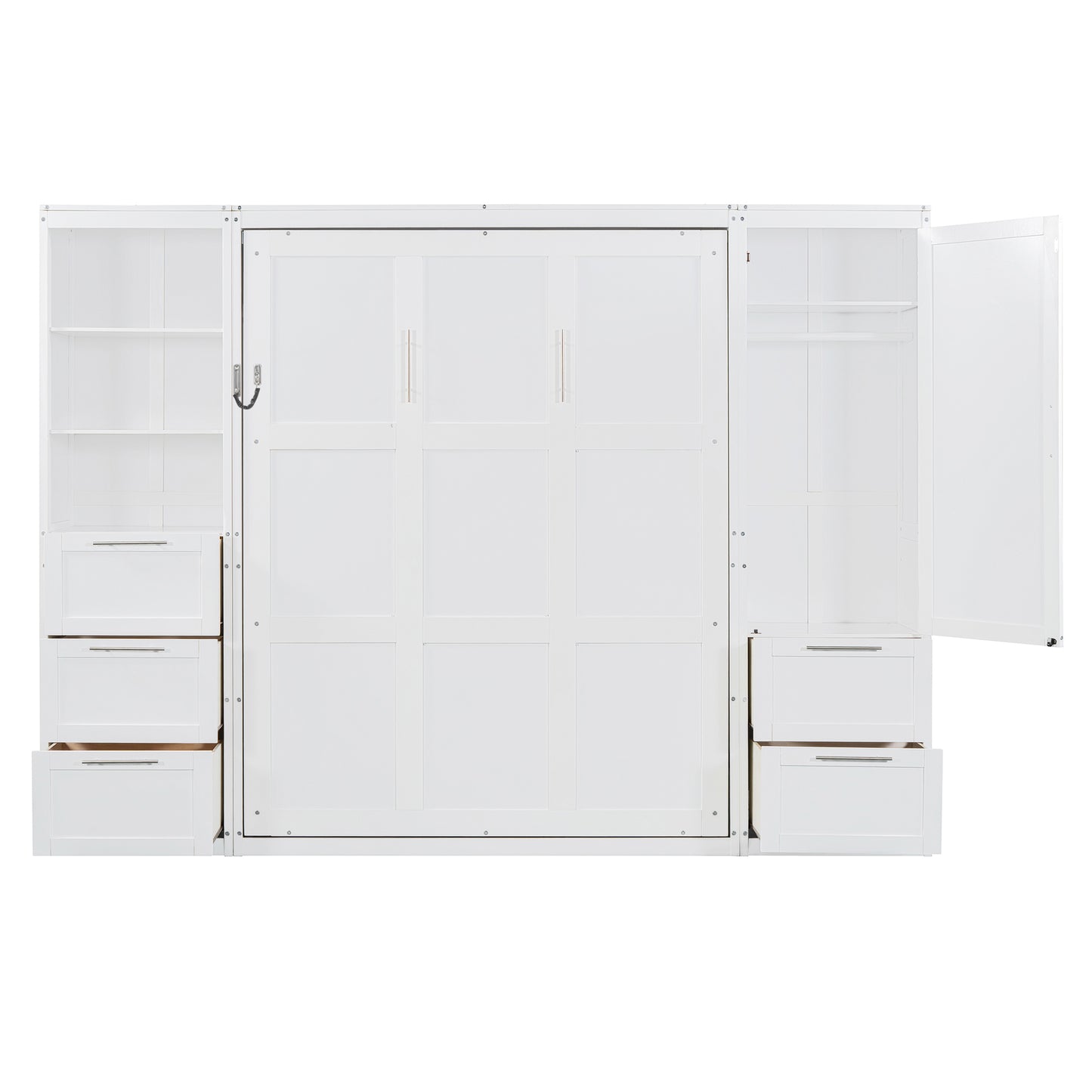 Queen Size Murphy Bed with Storage Cabinet White MDF for Bedroom