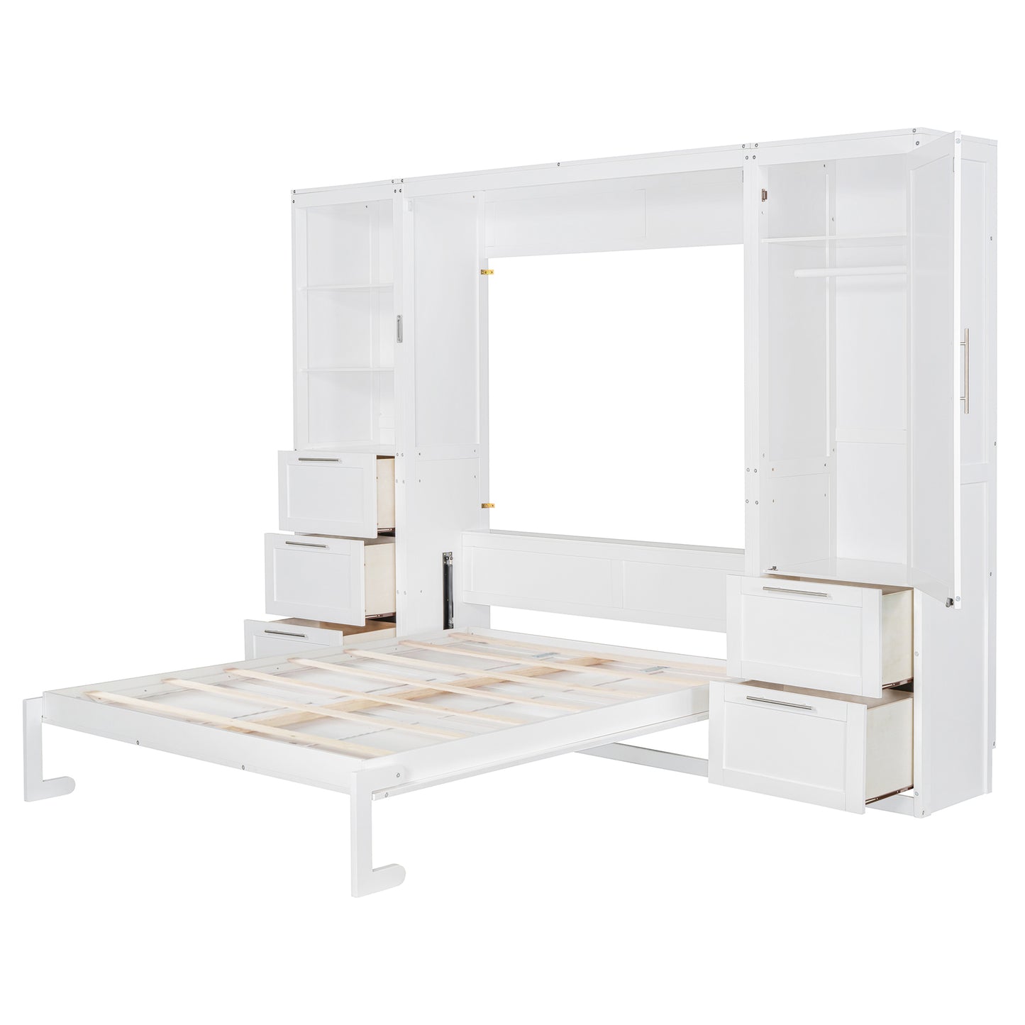 Queen Size Murphy Bed with Storage Cabinet White MDF for Bedroom