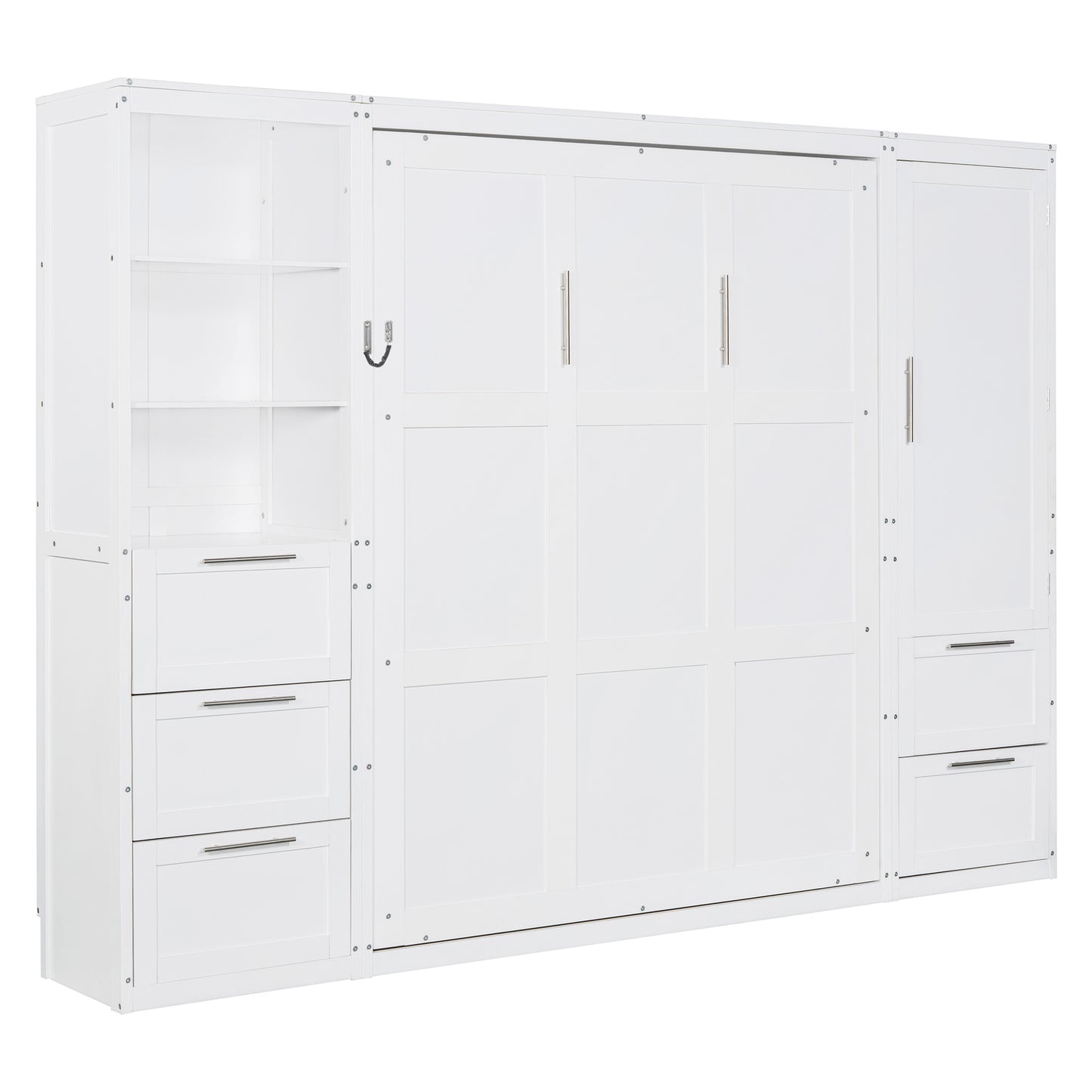 Queen Size Murphy Bed with Storage Cabinet White MDF for Bedroom