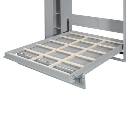 Gray Murphy Bed with Storage - Full Size Wall Bed for Bedroom
