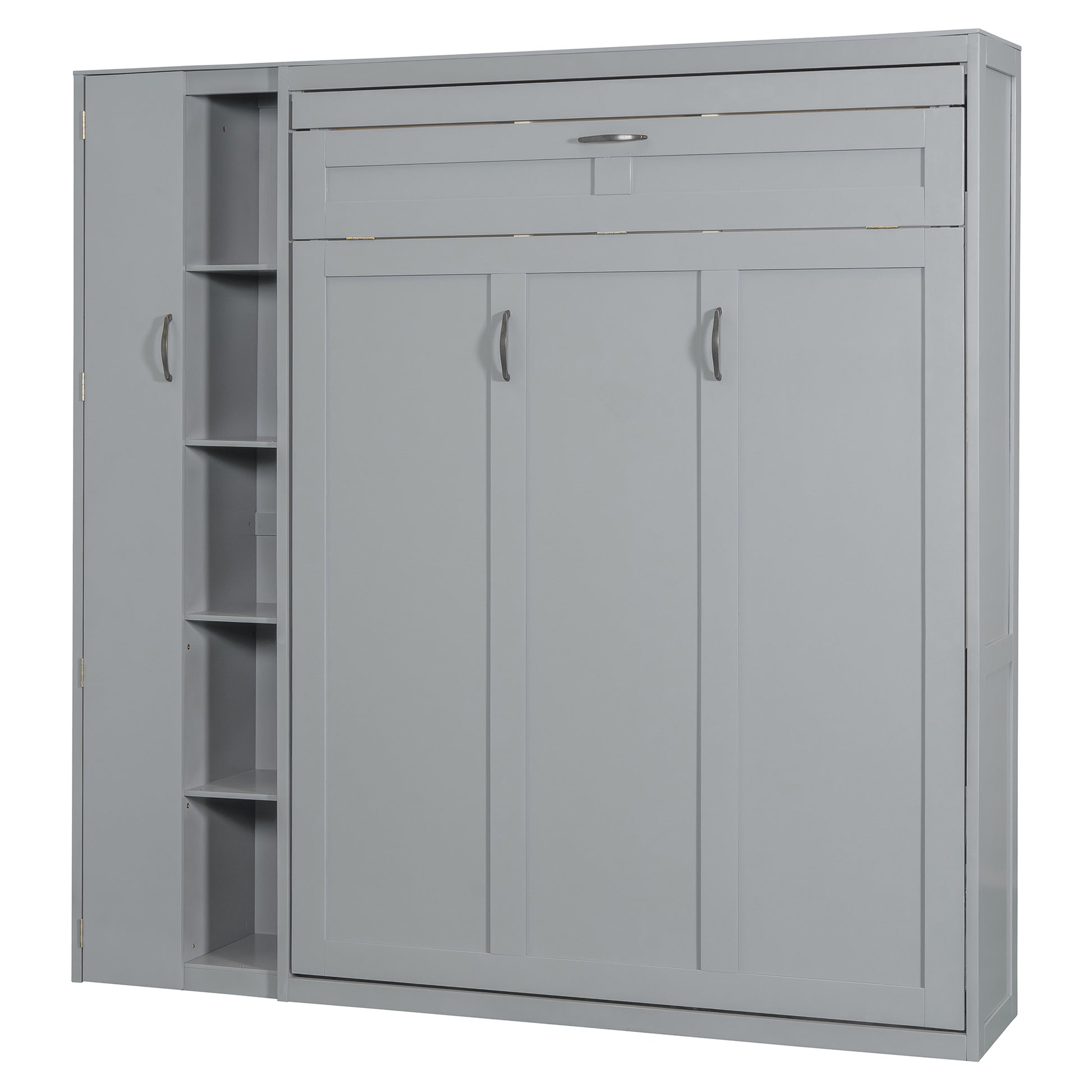Gray Murphy Bed with Storage - Full Size Wall Bed for Bedroom