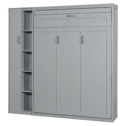 Gray Murphy Bed with Storage - Full Size Wall Bed for Bedroom