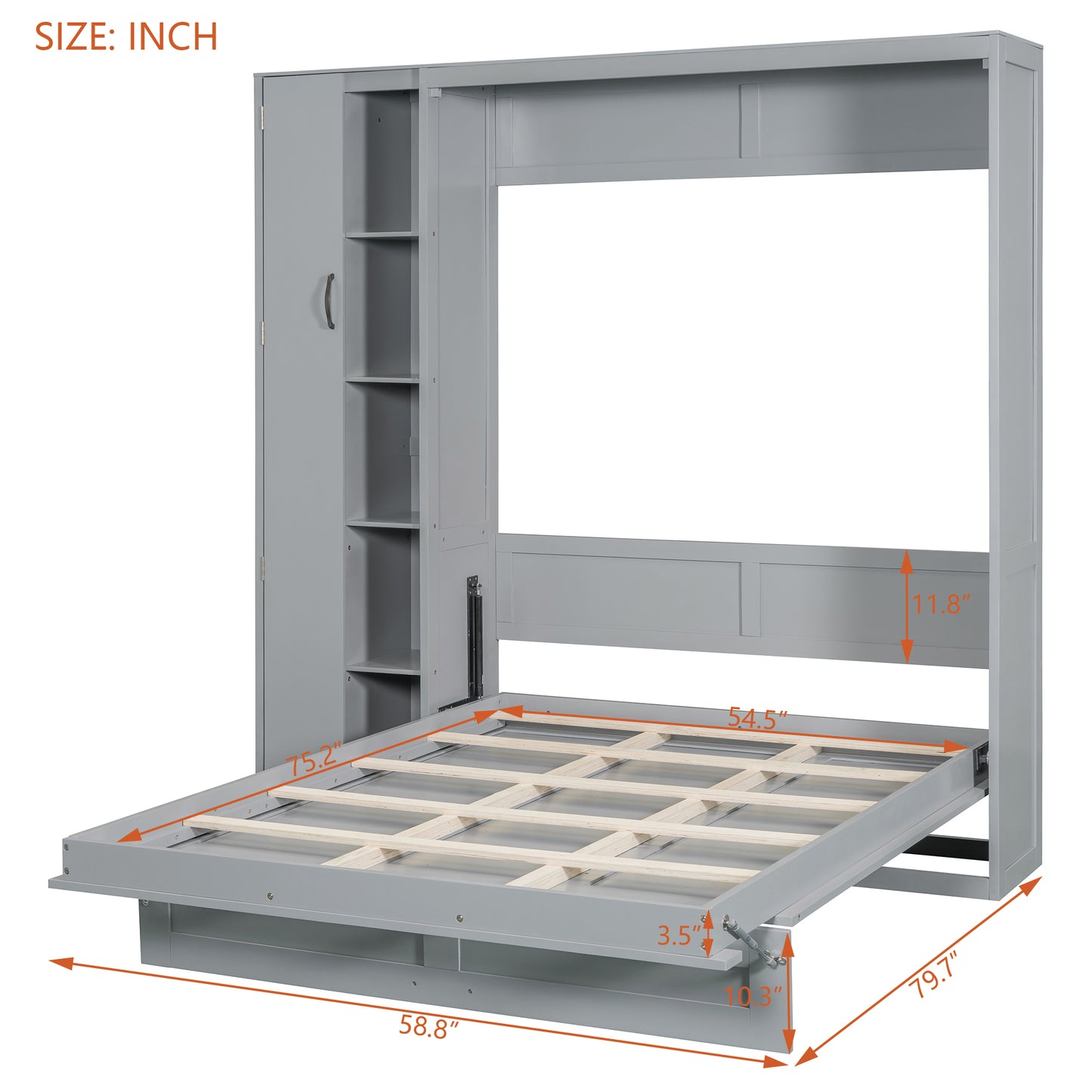 Gray Murphy Bed with Storage - Full Size Wall Bed for Bedroom
