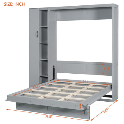 Gray Murphy Bed with Storage - Full Size Wall Bed for Bedroom