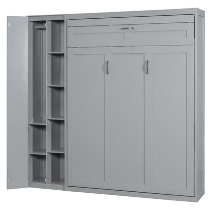 Gray Murphy Bed with Storage - Full Size Wall Bed for Bedroom