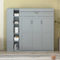 Full Size Murphy Bed Wall Bed with Shelves, Wardrobe and LED Lights,Gray