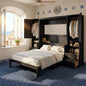 Queen Size Murphy Bed Wall Bed with Closet ,Drawers and Shelves-Oak Veneer ,Black