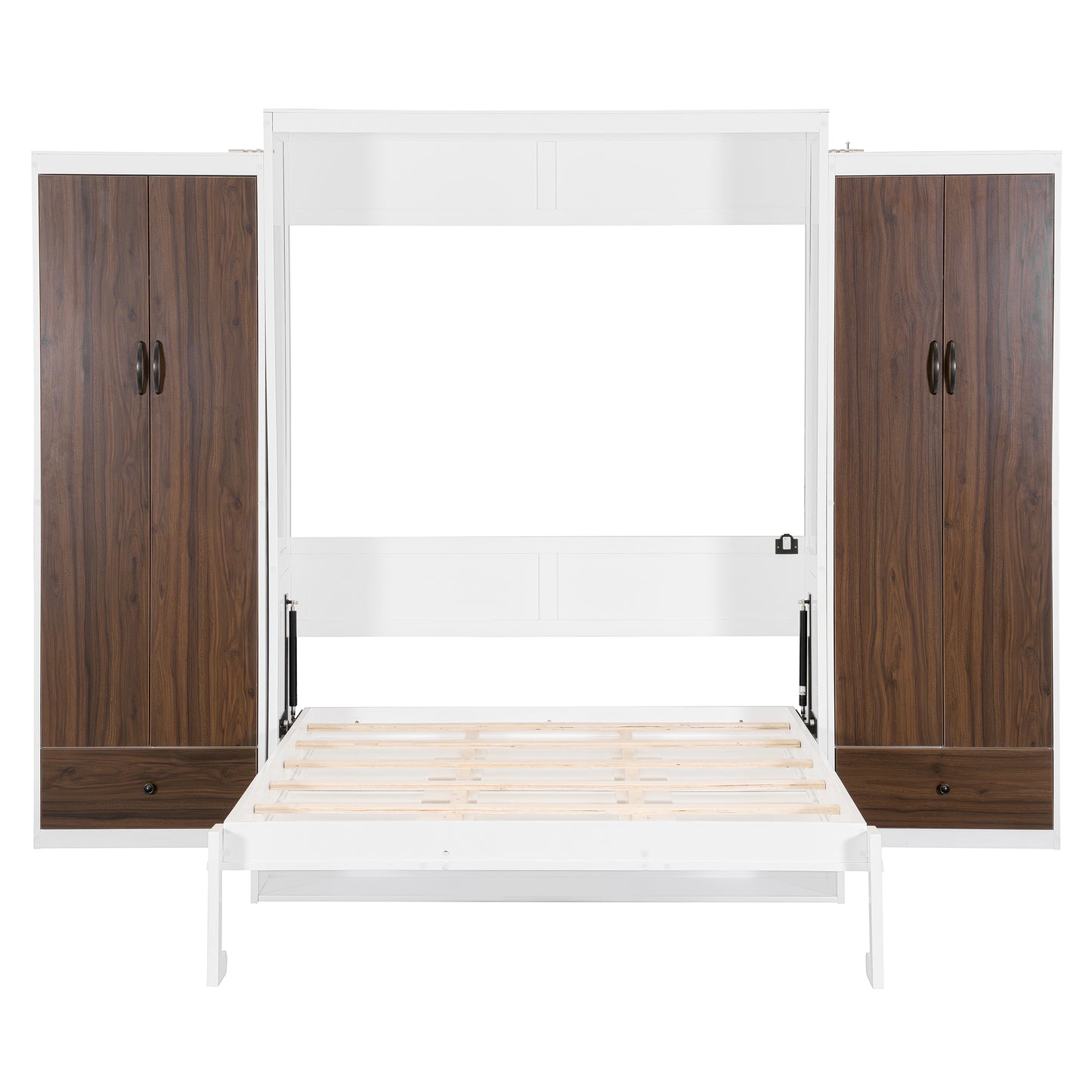Queen Size Murphy Bed with Desk & Storage, White MDF Frame for Bedroom