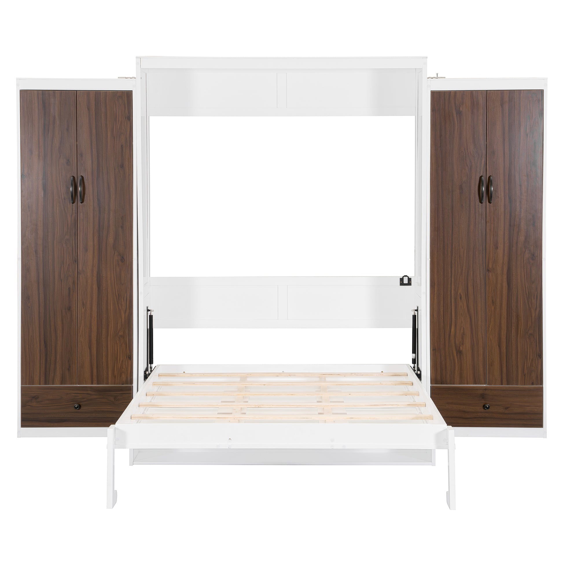 Queen Size Murphy Bed with Desk & Storage, White MDF Frame for Bedroom