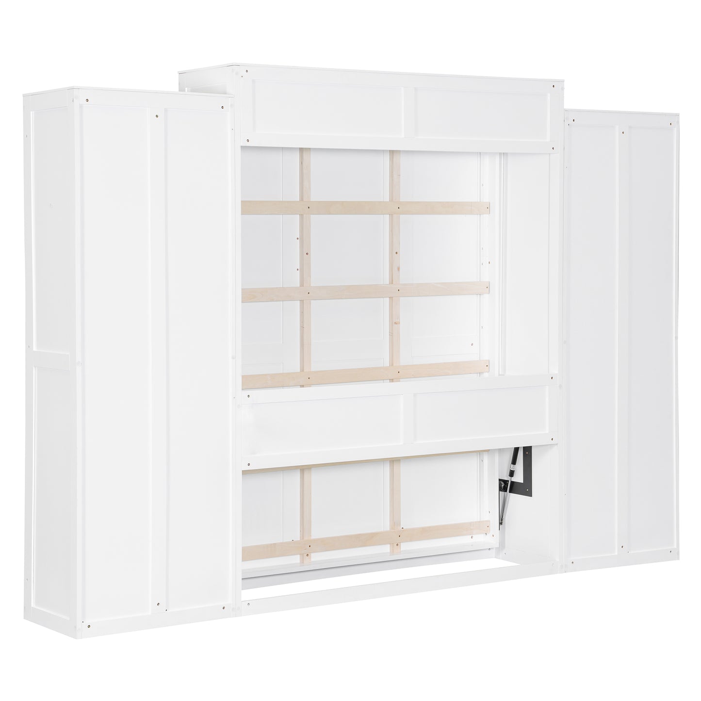 Queen Size Murphy Bed with Desk & Storage, White MDF Frame for Bedroom