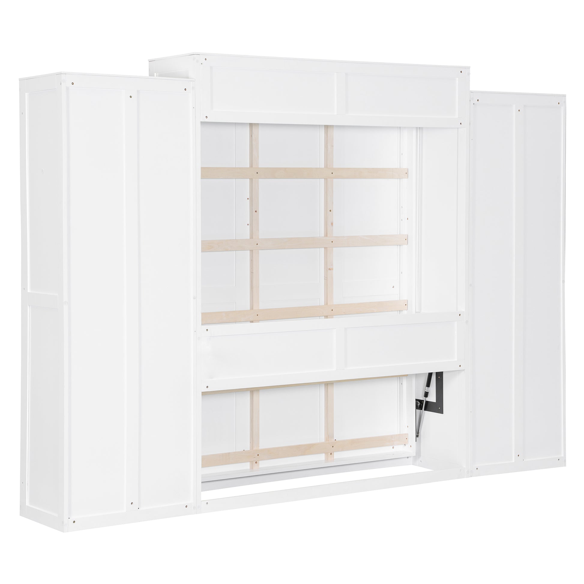 Queen Size Murphy Bed with Desk & Storage, White MDF Frame for Bedroom