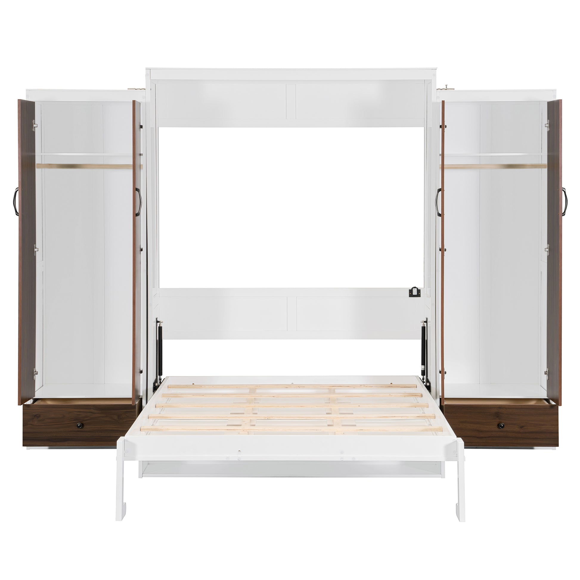 Queen Size Murphy Bed with Desk & Storage, White MDF Frame for Bedroom