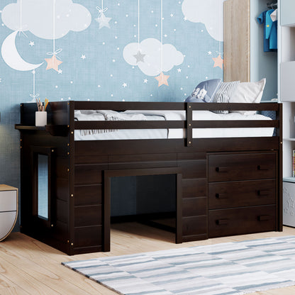 Twin Size Loft Bed with Cabinet and Shelf - Espresso (OLD SKU:LP001501AAP)