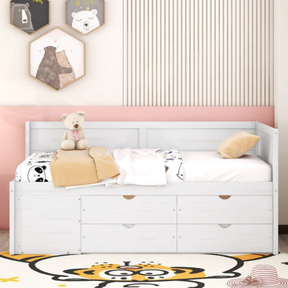 Twin Size Daybed with Drawers & Shelves - White Solid Wood for Bedroom