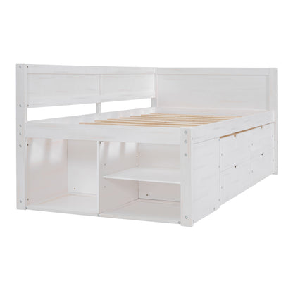 Twin Size Daybed with Drawers & Shelves - White Solid Wood for Bedroom