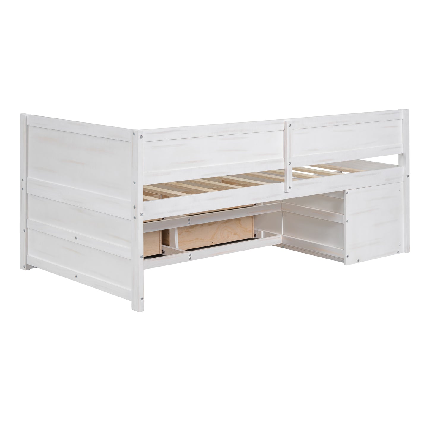 Twin Size Daybed with Drawers & Shelves - White Solid Wood for Bedroom
