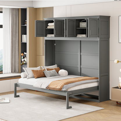 Full Size Murphy Bed Wall Bed with Top Cabinets,Gray(OLD SKU :LP006664AAE)