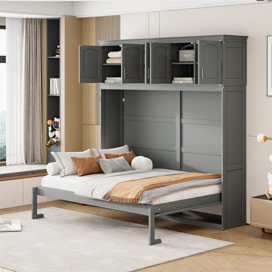 Full Size Murphy Bed Wall Bed with Top Cabinets,Gray(OLD SKU :LP006664AAE)