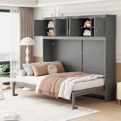 Queen Size Murphy Bed Wall Bed with Top Cabinets,Gray(OLD SKU :LP006665AAE)
