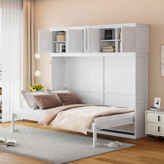 Queen Size Murphy Bed Wall Bed with Top Cabinets,White(OLD SKU :LP006665AAK)