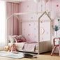 Twin Size Velvet House Bed Wood Bed, Beige(Old SKU: LP000125AAA)