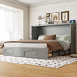 Queen Size Murphy Bed Wall Bed with drawer and a set of Sockets & USB Ports, Pulley Structure Design, Gray(OLD SKU: LP000671AAE-1)