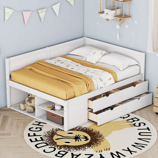 Full Size White Solid Wood Daybed with Drawers for Bedroom